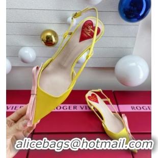 Best Product Roger Vivier Virgule Bow Slingback Pumps in Satin 4.5cm Heel Yellow 392220