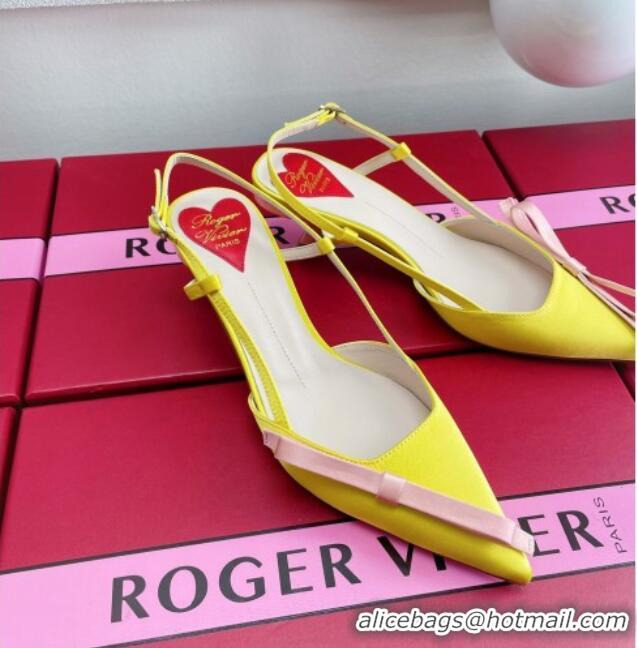 Best Product Roger Vivier Virgule Bow Slingback Pumps in Satin 4.5cm Heel Yellow 392220