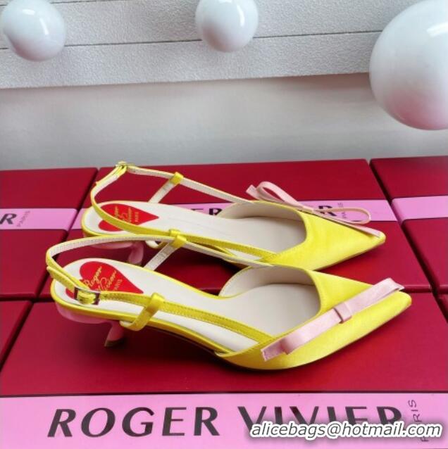 Best Product Roger Vivier Virgule Bow Slingback Pumps in Satin 4.5cm Heel Yellow 392220