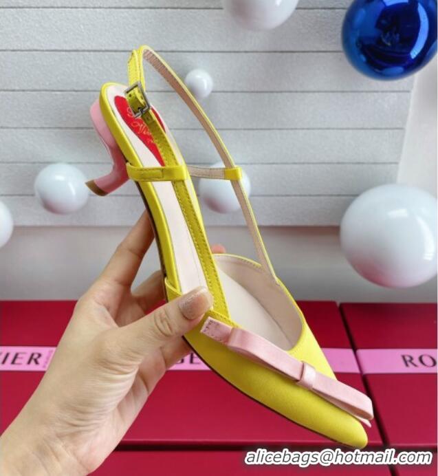 Best Product Roger Vivier Virgule Bow Slingback Pumps in Satin 4.5cm Heel Yellow 392220