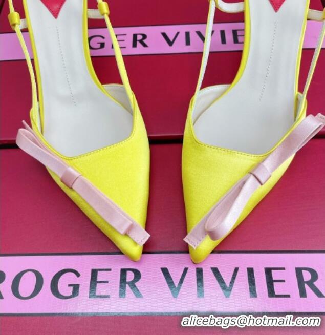 Best Product Roger Vivier Virgule Bow Slingback Pumps in Satin 4.5cm Heel Yellow 392220