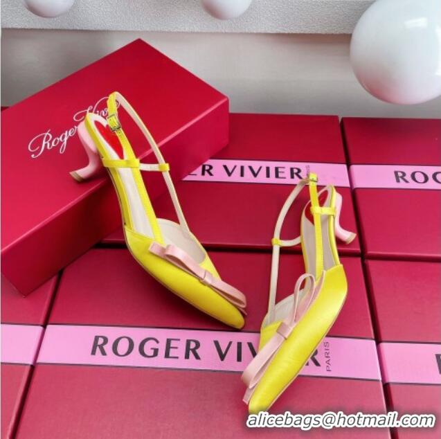 Best Product Roger Vivier Virgule Bow Slingback Pumps in Satin 4.5cm Heel Yellow 392220