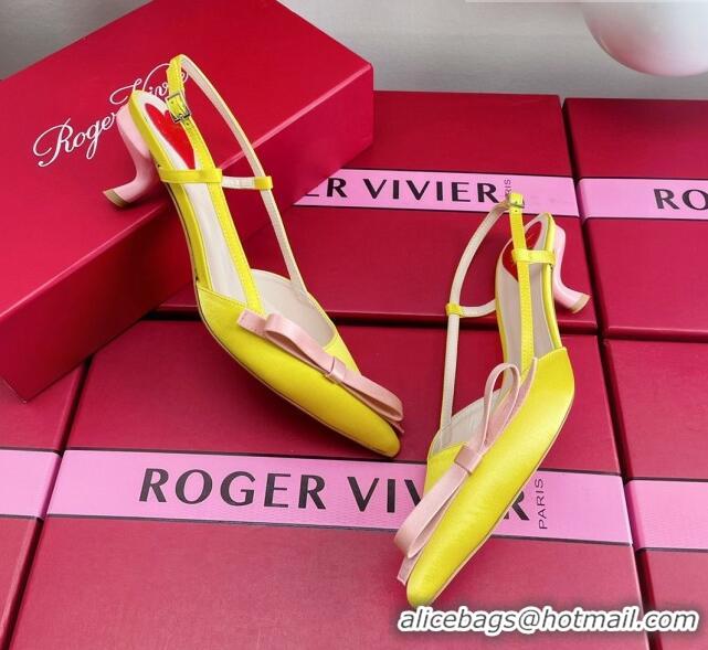 Best Product Roger Vivier Virgule Bow Slingback Pumps in Satin 4.5cm Heel Yellow 392220