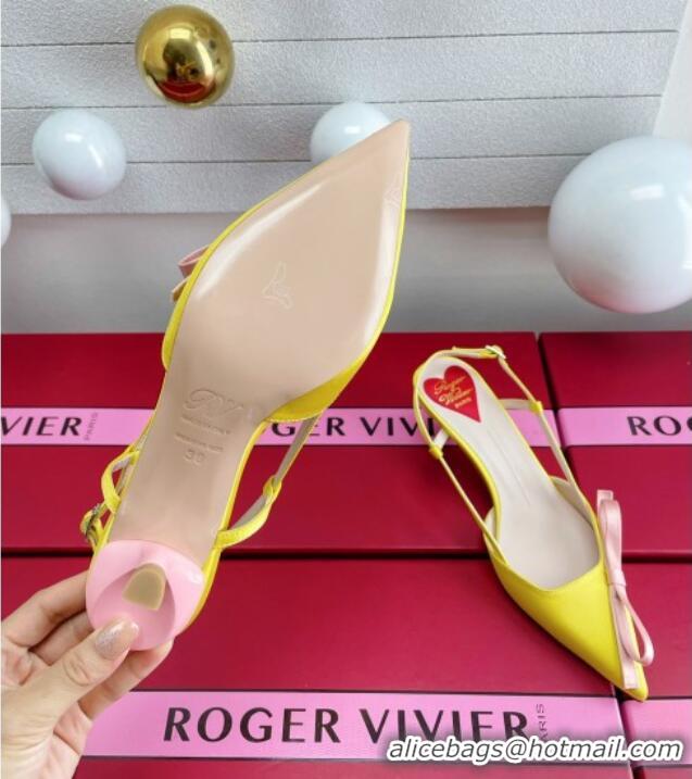 Best Product Roger Vivier Virgule Bow Slingback Pumps in Satin 4.5cm Heel Yellow 392220