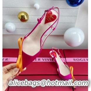 Top Design Roger Vivier Virgule Bow Slingback Pumps in Satin 4.5cm Heel Rosy 392219