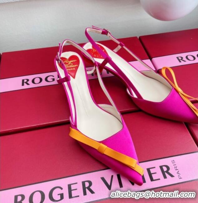 Top Design Roger Vivier Virgule Bow Slingback Pumps in Satin 4.5cm Heel Rosy 392219