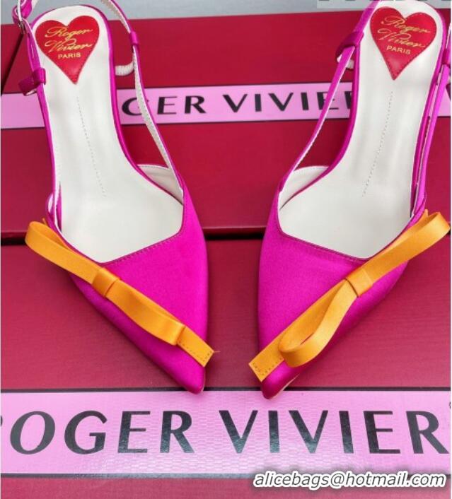 Top Design Roger Vivier Virgule Bow Slingback Pumps in Satin 4.5cm Heel Rosy 392219