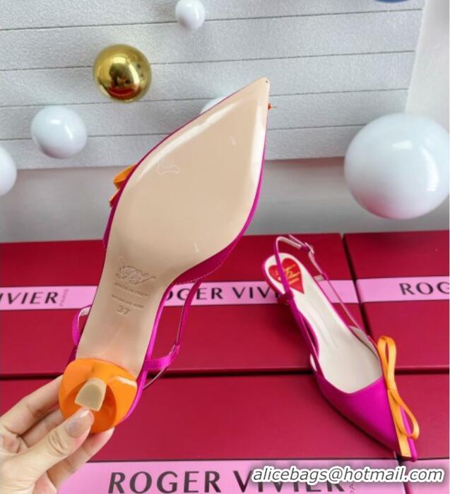 Top Design Roger Vivier Virgule Bow Slingback Pumps in Satin 4.5cm Heel Rosy 392219