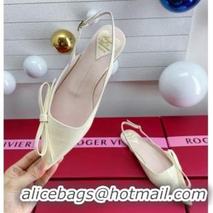 Good Quality Roger Vivier Slingback Bow Ballerinas in Patent Leather White 392217