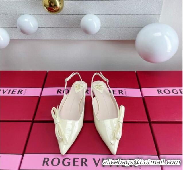 Good Quality Roger Vivier Slingback Bow Ballerinas in Patent Leather White 392217