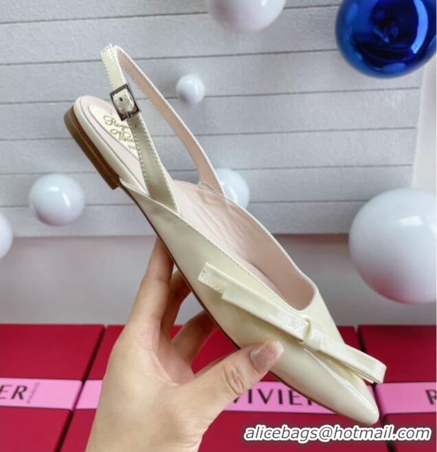 Good Quality Roger Vivier Slingback Bow Ballerinas in Patent Leather White 392217