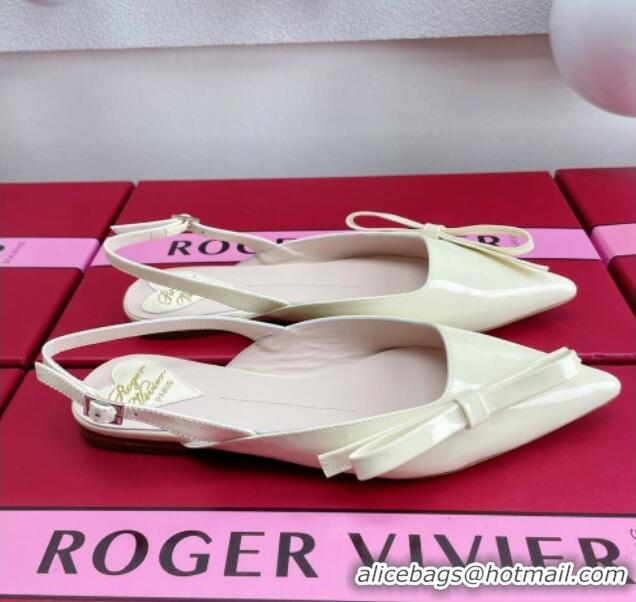 Good Quality Roger Vivier Slingback Bow Ballerinas in Patent Leather White 392217