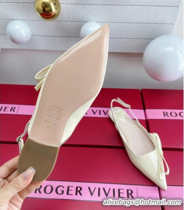 Good Quality Roger Vivier Slingback Bow Ballerinas in Patent Leather White 392217