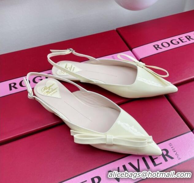 Good Quality Roger Vivier Slingback Bow Ballerinas in Patent Leather White 392217