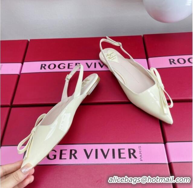 Good Quality Roger Vivier Slingback Bow Ballerinas in Patent Leather White 392217