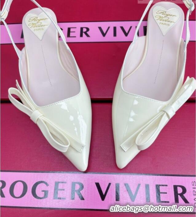 Good Quality Roger Vivier Slingback Bow Ballerinas in Patent Leather White 392217