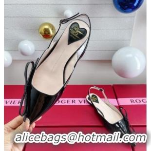 Good Product Roger Vivier Slingback Bow Ballerinas in Patent Leather Black 392216