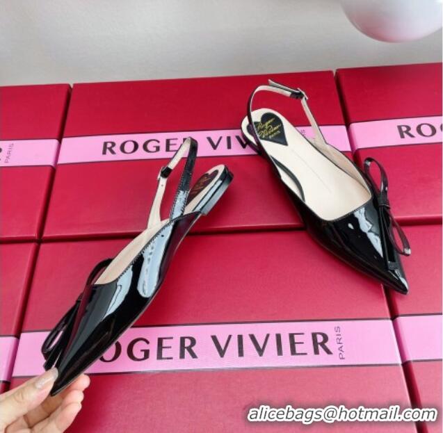 Good Product Roger Vivier Slingback Bow Ballerinas in Patent Leather Black 392216