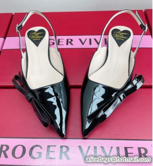 Good Product Roger Vivier Slingback Bow Ballerinas in Patent Leather Black 392216