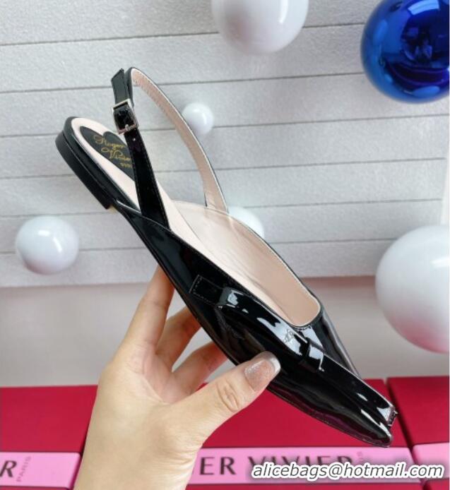 Good Product Roger Vivier Slingback Bow Ballerinas in Patent Leather Black 392216