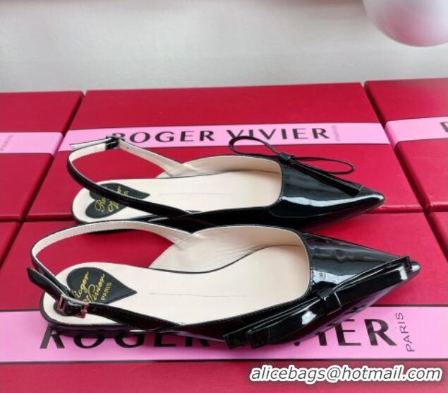 Good Product Roger Vivier Slingback Bow Ballerinas in Patent Leather Black 392216