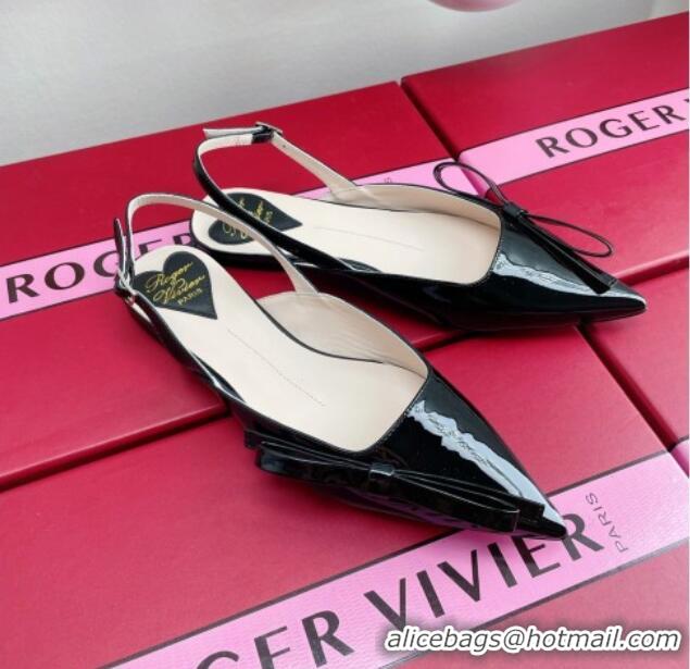 Good Product Roger Vivier Slingback Bow Ballerinas in Patent Leather Black 392216