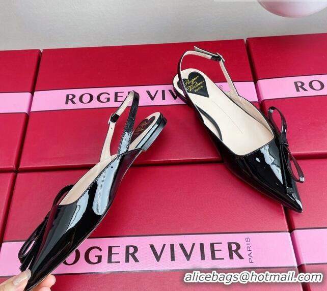 Good Product Roger Vivier Slingback Bow Ballerinas in Patent Leather Black 392216