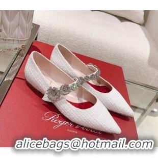 Pretty Style Roger Vivier Bouquet Flower Babies Flat Ballerina in White Tweed 392215