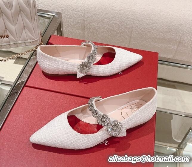 Pretty Style Roger Vivier Bouquet Flower Babies Flat Ballerina in White Tweed 392215