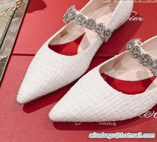 Pretty Style Roger Vivier Bouquet Flower Babies Flat Ballerina in White Tweed 392215