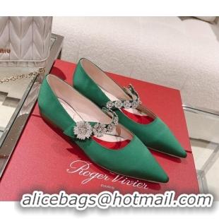 Purchase Roger Vivier Bouquet Flower Babies Flat Ballerina in Satin Green 392214