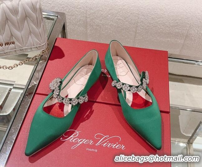 Purchase Roger Vivier Bouquet Flower Babies Flat Ballerina in Satin Green 392214