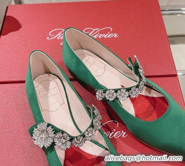 Purchase Roger Vivier Bouquet Flower Babies Flat Ballerina in Satin Green 392214