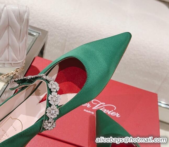 Purchase Roger Vivier Bouquet Flower Babies Flat Ballerina in Satin Green 392214