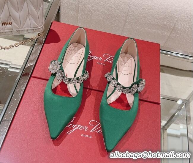 Purchase Roger Vivier Bouquet Flower Babies Flat Ballerina in Satin Green 392214