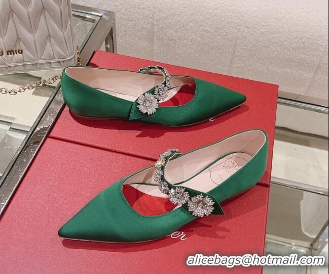 Purchase Roger Vivier Bouquet Flower Babies Flat Ballerina in Satin Green 392214