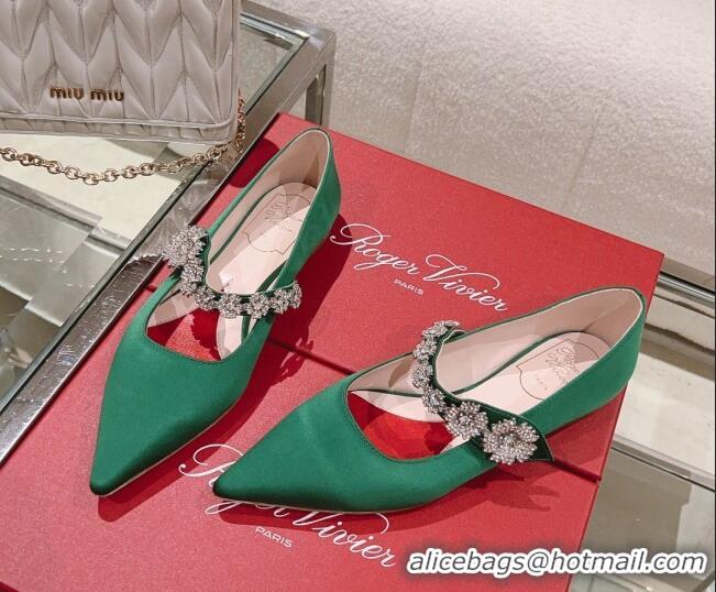 Purchase Roger Vivier Bouquet Flower Babies Flat Ballerina in Satin Green 392214