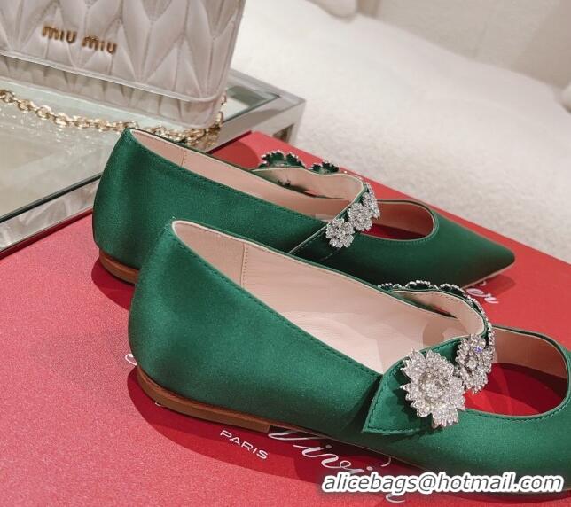 Purchase Roger Vivier Bouquet Flower Babies Flat Ballerina in Satin Green 392214