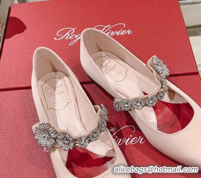 Shop Duplicate Roger Vivier Bouquet Flower Babies Flat Ballerina in Satin Pink 392213