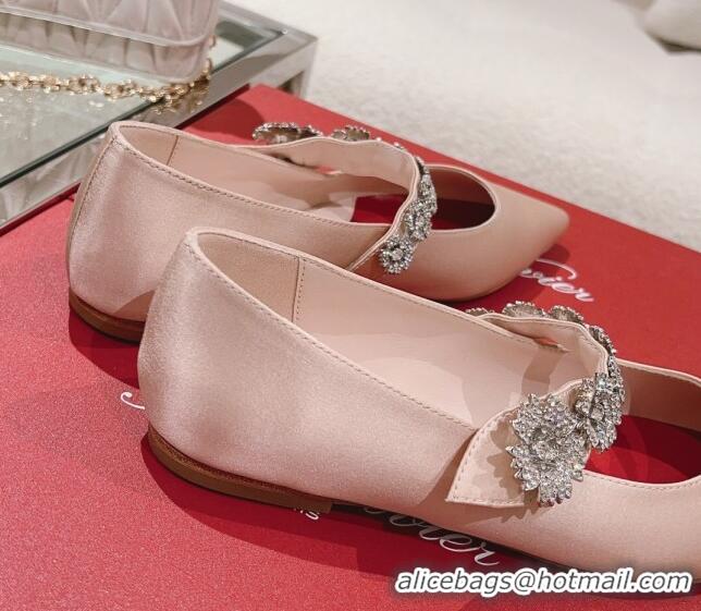 Shop Duplicate Roger Vivier Bouquet Flower Babies Flat Ballerina in Satin Pink 392213