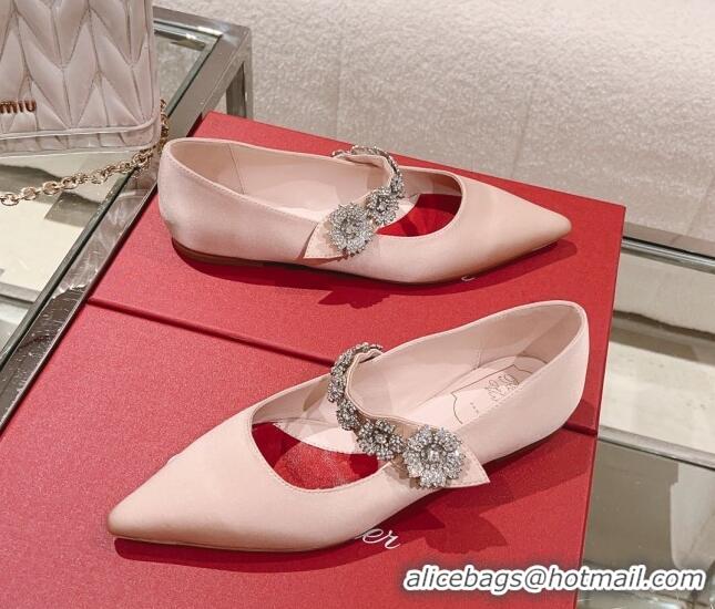 Shop Duplicate Roger Vivier Bouquet Flower Babies Flat Ballerina in Satin Pink 392213