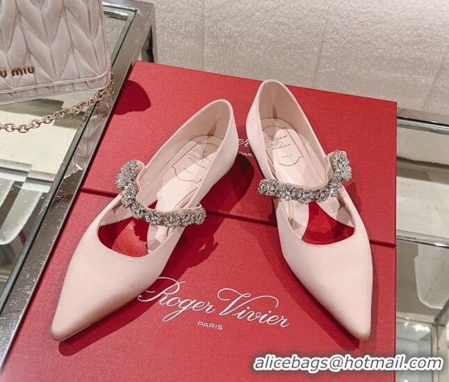 Shop Duplicate Roger Vivier Bouquet Flower Babies Flat Ballerina in Satin Pink 392213