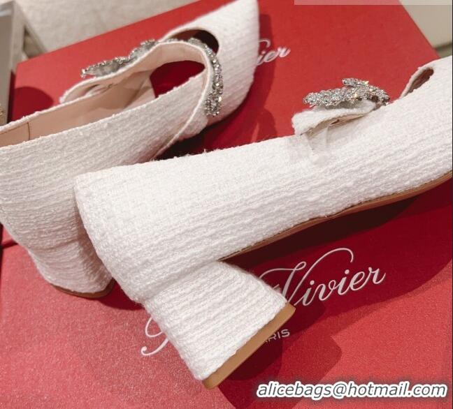 Low Price Roger Vivier Bouquet Flower Babies Pumps in White Tweed 4.5cm Heel 392211