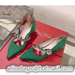 Low Cost Roger Vivier Bouquet Flower Babies Pumps in Satin 4.5cm Heel Green 392210