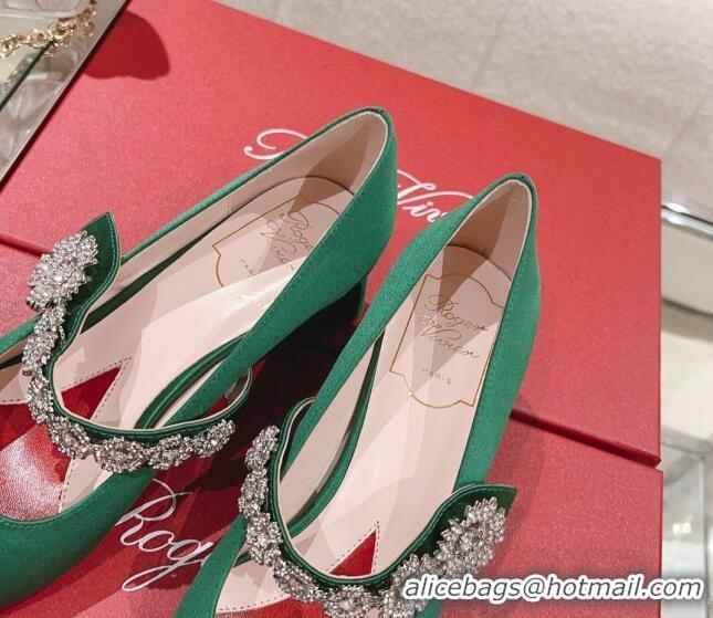 Low Cost Roger Vivier Bouquet Flower Babies Pumps in Satin 4.5cm Heel Green 392210