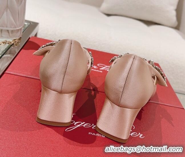 Charming Roger Vivier Bouquet Flower Babies Pumps in Satin 4.5cm Heel Pink 392209