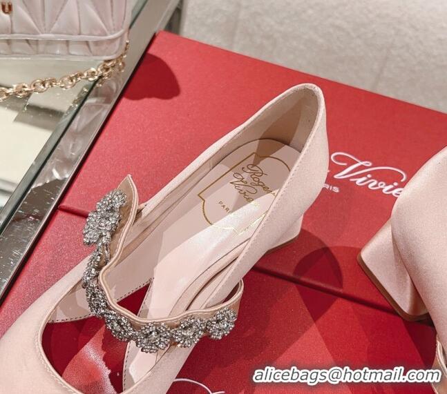 Charming Roger Vivier Bouquet Flower Babies Pumps in Satin 4.5cm Heel Pink 392209