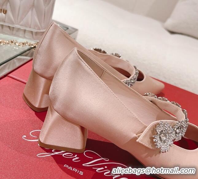 Charming Roger Vivier Bouquet Flower Babies Pumps in Satin 4.5cm Heel Pink 392209