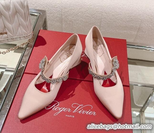 Charming Roger Vivier Bouquet Flower Babies Pumps in Satin 4.5cm Heel Pink 392209