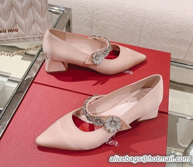 Charming Roger Vivier Bouquet Flower Babies Pumps in Satin 4.5cm Heel Pink 392209